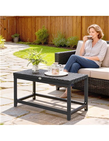 Outsunny Outdoor Coffee Table Side Table with Rectangular Frame for Patio, Balcony, Black