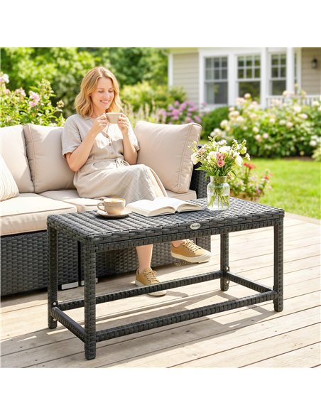 Outsunny Outdoor Coffee Table Side Table with Rectangular Frame for Patio, Balcony, Black - pic 199473 | FastDaddyshop