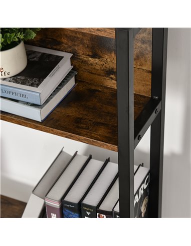 HOMCOM Industrial L-Shaped Work Desk & Storage Shelf with Steel Frame, Brown Black