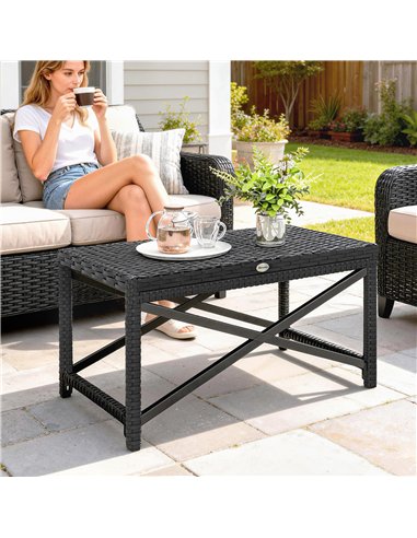 Outsunny Outdoor Coffee Table Side Table with X-Shape Frame for Patio, Balcony, Black
