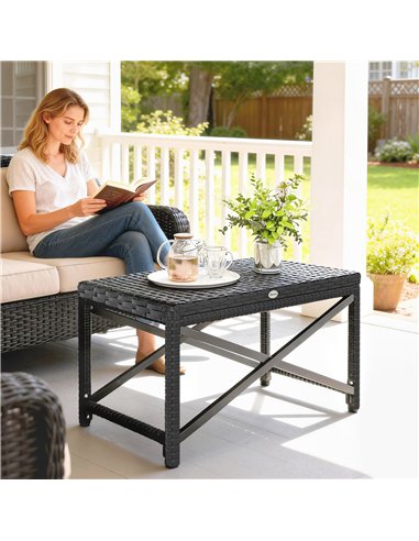 Outsunny Outdoor Coffee Table Side Table with X-Shape Frame for Patio, Balcony, Black