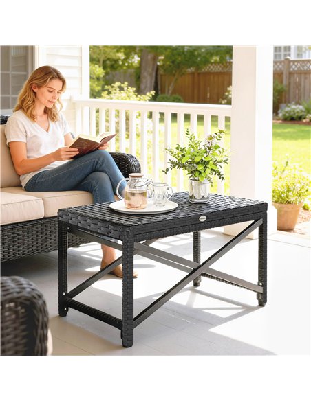 Outsunny Outdoor Coffee Table Side Table with X-Shape Frame for Patio, Balcony, Black - pic 199482 | FastDaddyshop