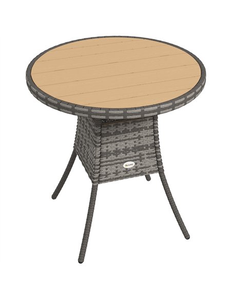 Outsunny 70 cm Wood-Effect Rattan Garden Table - Natural Wood Finish - pic 199483 | FastDaddyshop