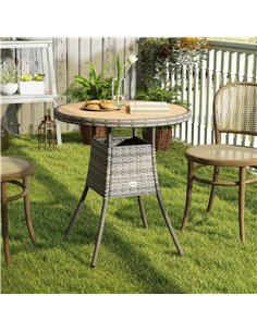 Outsunny 70 cm Wood-Effect Rattan Garden Table - Natural Wood Finish 2