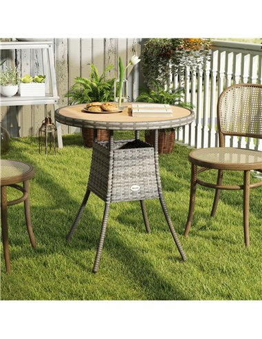 Outsunny 70 cm Wood-Effect Rattan Garden Table - Natural Wood Finish