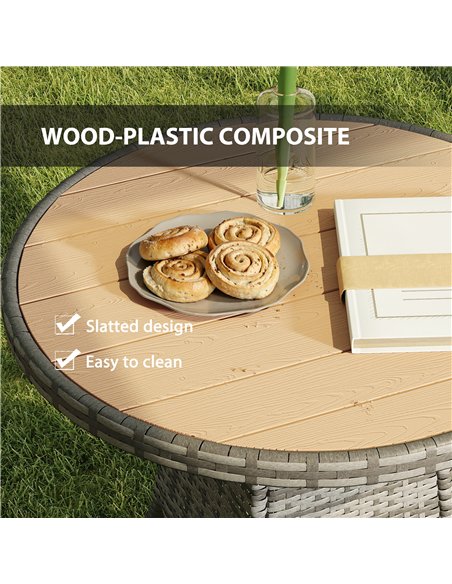 Outsunny 70 cm Wood-Effect Rattan Garden Table - Natural Wood Finish - pic 199487 | FastDaddyshop