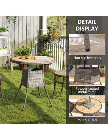 Outsunny 70 cm Wood-Effect Rattan Garden Table - Natural Wood Finish