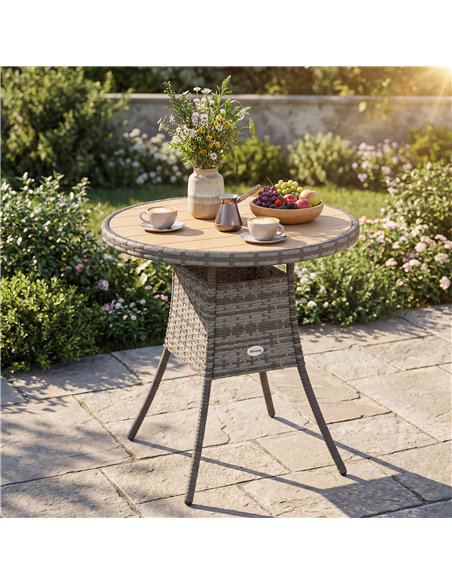 Outsunny 70 cm Wood-Effect Rattan Garden Table - Natural Wood Finish - pic 199489 | FastDaddyshop