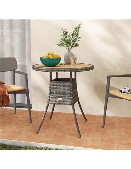 Outsunny 70 cm Wood-Effect Rattan Garden Table - Natural Wood Finish - pic 199490 | FastDaddyshop