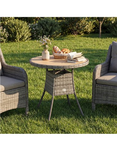 Outsunny 70 cm Wood-Effect Rattan Garden Table - Natural Wood Finish