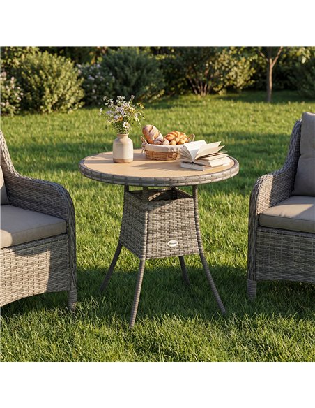 Outsunny 70 cm Wood-Effect Rattan Garden Table - Natural Wood Finish - pic 199491 | FastDaddyshop