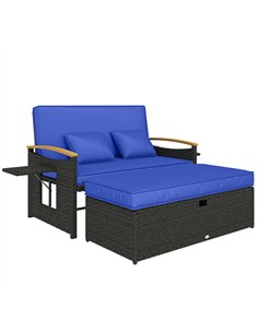 Outsunny Double Garden Rattan Daybed with Storage Ottoman, 4-Level Adjustable Backrest, Brown