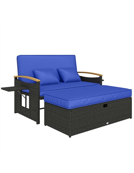 Outsunny Double Garden Rattan Daybed with Storage Ottoman, 4-Level Adjustable Backrest, Brown - pic 199492 | FastDaddyshop