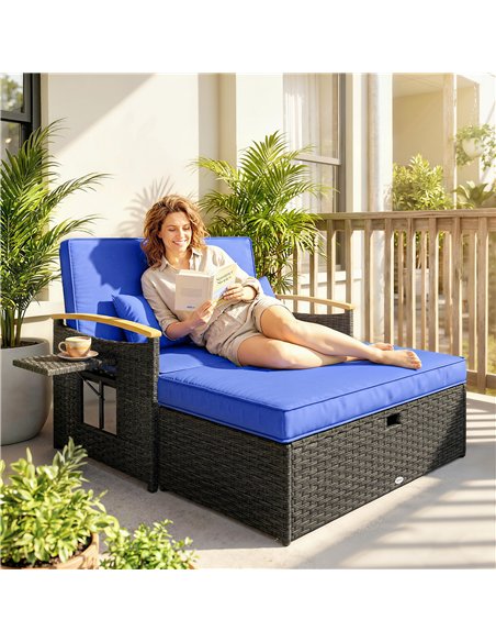 Outsunny Double Garden Rattan Daybed with Storage Ottoman, 4-Level Adjustable Backrest, Brown - pic 199493 | FastDaddyshop