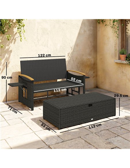 Outsunny Double Garden Rattan Daybed with Storage Ottoman, 4-Level Adjustable Backrest, Brown - pic 199494 | FastDaddyshop