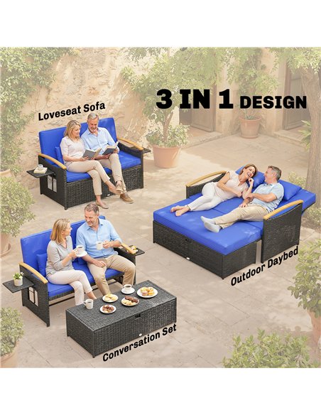 Outsunny Double Garden Rattan Daybed with Storage Ottoman, 4-Level Adjustable Backrest, Brown - pic 199495 | FastDaddyshop