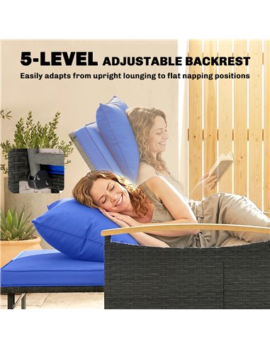 Outsunny Double Garden Rattan Daybed with Storage Ottoman, 4-Level Adjustable Backrest, Brown