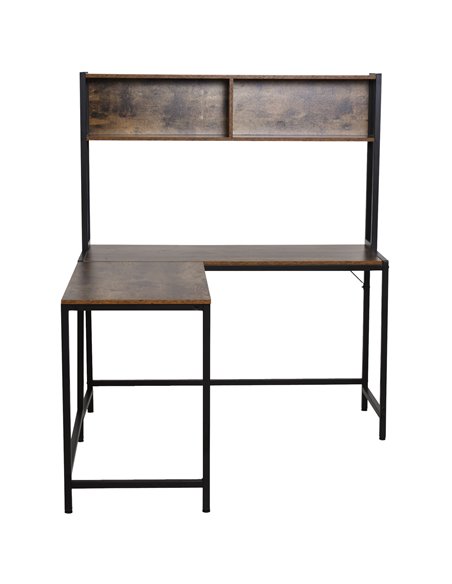 HOMCOM Industrial L-Shaped Work Desk & Storage Shelf with Steel Frame, Brown Black - pic 19950 | FastDaddyshop