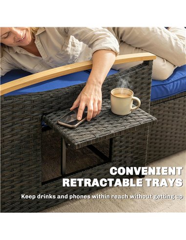 Outsunny Double Garden Rattan Daybed with Storage Ottoman, 4-Level Adjustable Backrest, Brown