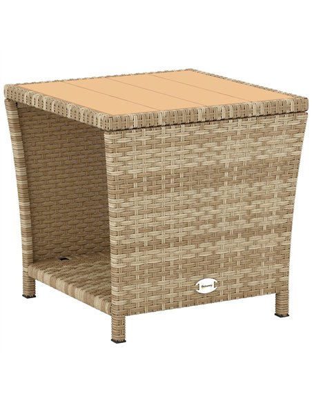 Outsunny Side Table 2-Tier Outdoor Coffee Table with Storage Shelf PS Wood Slat Top/Khaki - pic 199501 | FastDaddyshop