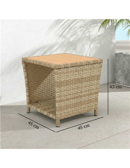 Outsunny Side Table 2-Tier Outdoor Coffee Table with Storage Shelf PS Wood Slat Top/Khaki - pic 199503 | FastDaddyshop