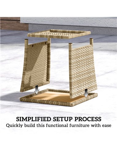 Outsunny Side Table 2-Tier Outdoor Coffee Table with Storage Shelf PS Wood Slat Top/Khaki