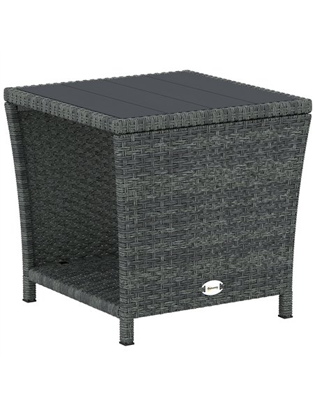 Outsunny Side Table 2-Tier Outdoor Coffee Table with Storage Shelf PS Wood Slat Top/Grey - pic 199510 | FastDaddyshop