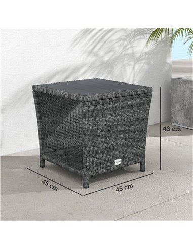Outsunny Side Table 2-Tier Outdoor Coffee Table with Storage Shelf PS Wood Slat Top/Grey