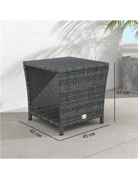 Outsunny Side Table 2-Tier Outdoor Coffee Table with Storage Shelf PS Wood Slat Top/Grey - pic 199512 | FastDaddyshop