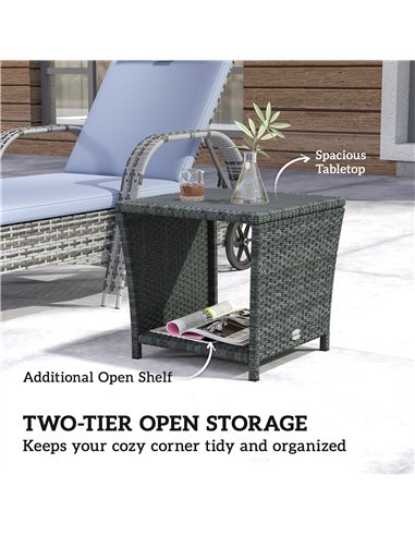 Outsunny Side Table 2-Tier Outdoor Coffee Table with Storage Shelf PS Wood Slat Top/Grey