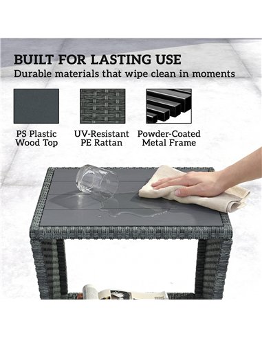 Outsunny Side Table 2-Tier Outdoor Coffee Table with Storage Shelf PS Wood Slat Top/Grey