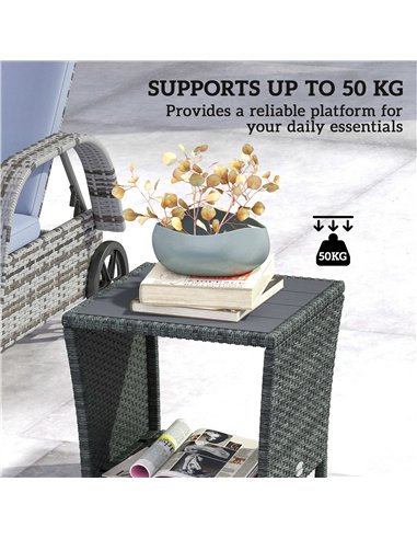 Outsunny Side Table 2-Tier Outdoor Coffee Table with Storage Shelf PS Wood Slat Top/Grey