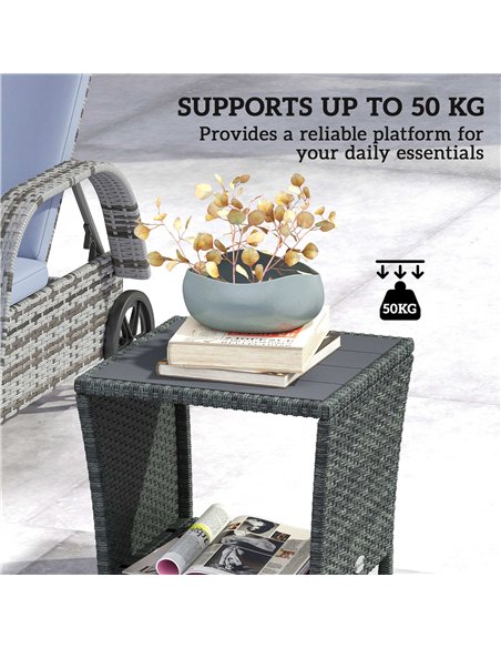 Outsunny Side Table 2-Tier Outdoor Coffee Table with Storage Shelf PS Wood Slat Top/Grey - pic 199515 | FastDaddyshop