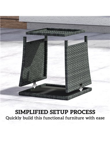 Outsunny Side Table 2-Tier Outdoor Coffee Table with Storage Shelf PS Wood Slat Top/Grey