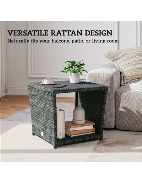 Outsunny Side Table 2-Tier Outdoor Coffee Table with Storage Shelf PS Wood Slat Top/Grey - pic 199517 | FastDaddyshop