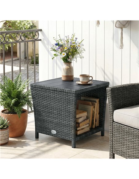 Outsunny Side Table 2-Tier Outdoor Coffee Table with Storage Shelf PS Wood Slat Top/Grey - pic 199518 | FastDaddyshop