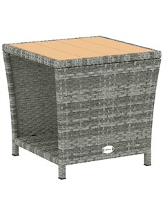 Outsunny Side Table 2-Tier Outdoor Coffee Table with Storage Shelf PS Wood Slat Top/Light Grey
