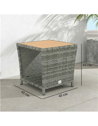 Outsunny Side Table 2-Tier Outdoor Coffee Table with Storage Shelf PS Wood Slat Top/Light Grey