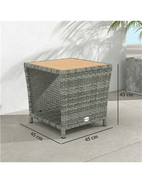 Outsunny Side Table 2-Tier Outdoor Coffee Table with Storage Shelf PS Wood Slat Top/Light Grey - pic 199521 | FastDaddyshop