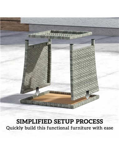 Outsunny Side Table 2-Tier Outdoor Coffee Table with Storage Shelf PS Wood Slat Top/Light Grey