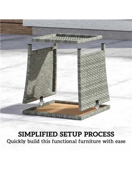 Outsunny Side Table 2-Tier Outdoor Coffee Table with Storage Shelf PS Wood Slat Top/Light Grey - pic 199525 | FastDaddyshop