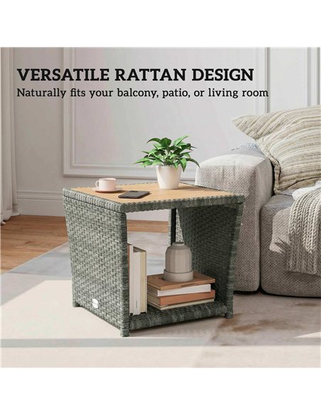 Outsunny Side Table 2-Tier Outdoor Coffee Table with Storage Shelf PS Wood Slat Top/Light Grey - pic 199526 | FastDaddyshop