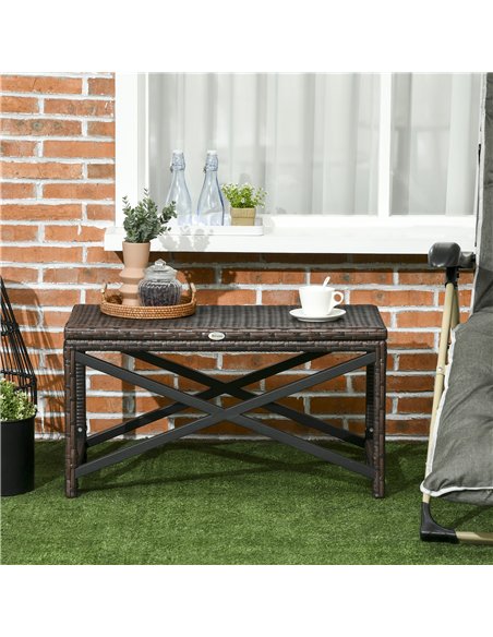 Outsunny PE Rattan Garden Side Table, Outdoor Coffee Table with X-Shape Frame, Mixed Brown - pic 199534 | FastDaddyshop