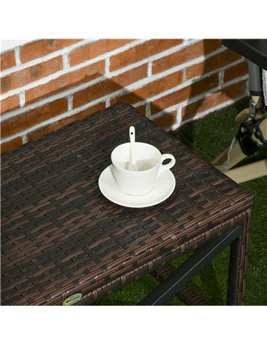 Outsunny PE Rattan Garden Side Table, Outdoor Coffee Table with X-Shape Frame, Mixed Brown