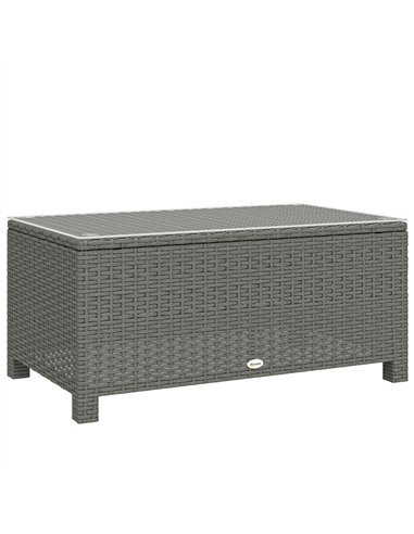 Outsunny Rattan Garden Coffee Table with Glass Top, Light Grey