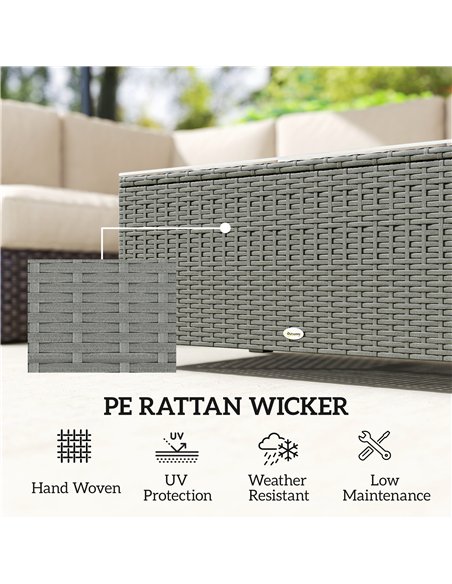 Outsunny Rattan Garden Coffee Table with Glass Top, Light Grey - pic 199540 | FastDaddyshop