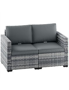 Outsunny 2 Seater Rattan Sofa, Outdoor Garden Sofa with Deep Seat, Cushions, Wide Armrests for Patio, Balcony, Porch, Mixed Grey
