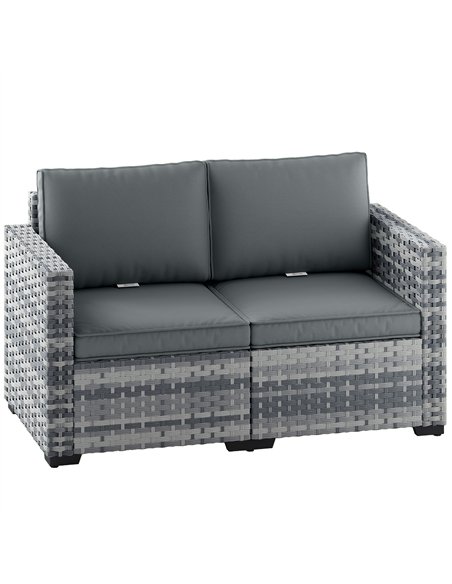 Outsunny 2 Seater Rattan Sofa, Outdoor Garden Sofa with Deep Seat, Cushions, Wide Armrests for Patio, Balcony, Porch, Mixed Grey - pic 199546 | FastDaddyshop