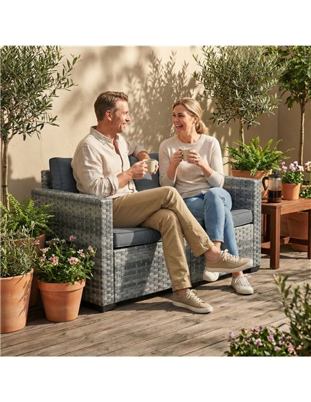 Outsunny 2 Seater Rattan Sofa, Outdoor Garden Sofa with Deep Seat, Cushions, Wide Armrests for Patio, Balcony, Porch, Mixed Grey - pic 199547 | FastDaddyshop