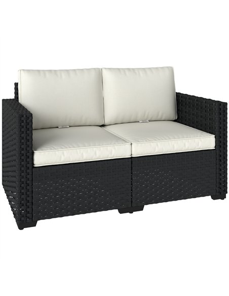 Outsunny 2 Seater Rattan Sofa, Outdoor Garden Sofa with Deep Seat, Cushions, Wide Armrests for Patio, Balcony, Porch, Black - pic 199555 | FastDaddyshop
